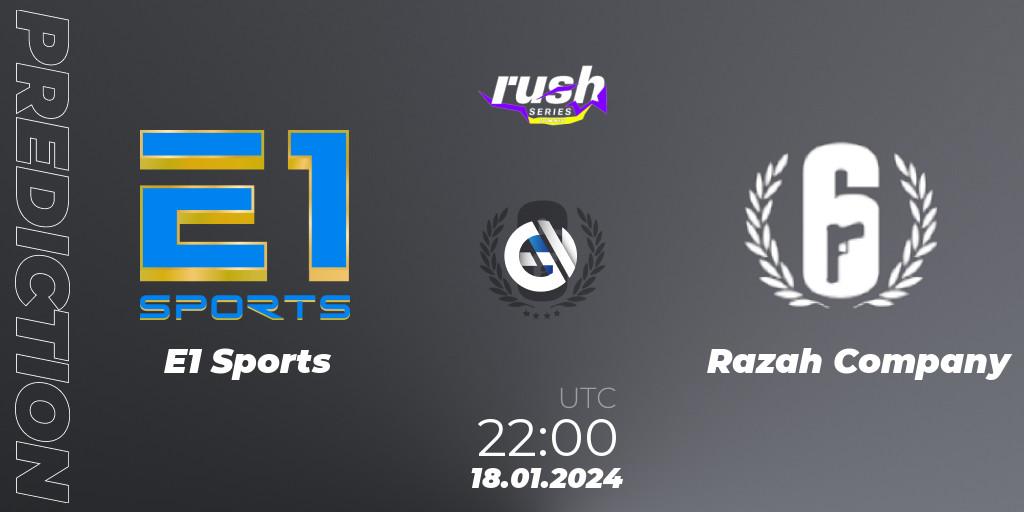 E1 Sports contre Razah Company : prédiction de match. 18.01.2024 at 22:00. Rainbow Six, RUSH SERIES Summer