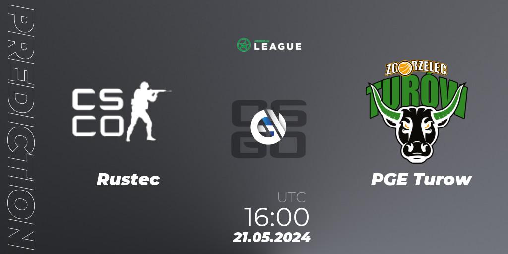 Rustec contre PGE Turow : prédiction de match. 21.05.2024 at 16:00. Counter-Strike (CS2), ESEA Season 49: Advanced Division - Europe