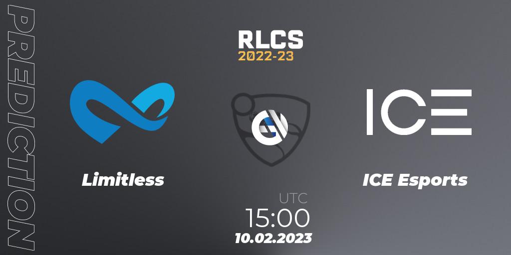 Limitless contre ICE Esports : prédiction de match. 10.02.2023 at 15:00. Rocket League, RLCS 2022-23 - Winter: Sub-Saharan Africa Regional 2 - Winter Cup
