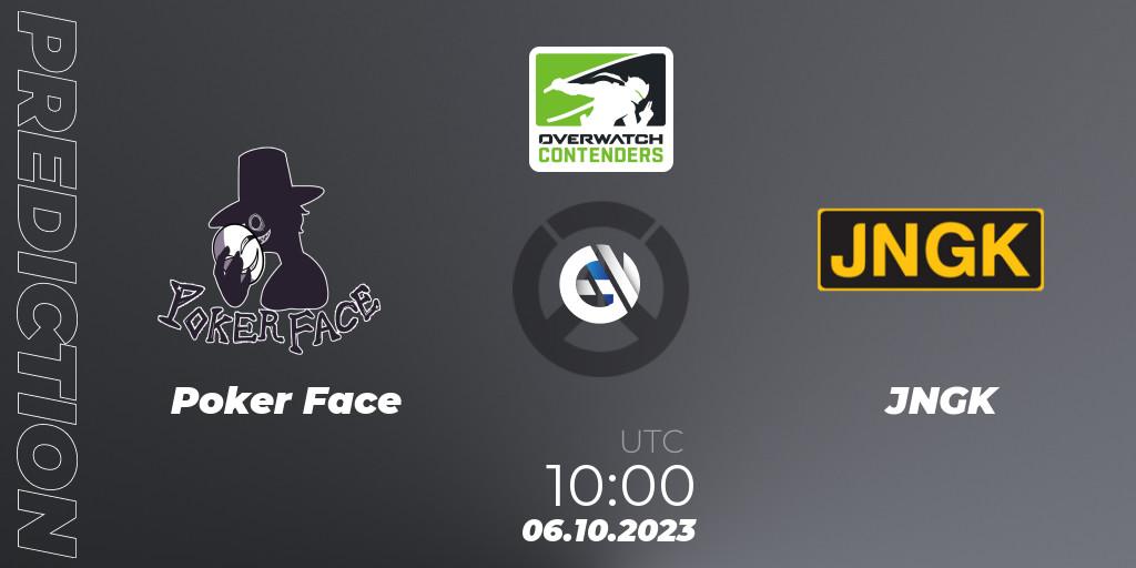 Poker Face contre JNGK : prédiction de match. 06.10.2023 at 10:00. Overwatch, Overwatch Contenders 2023 Fall Series: Korea