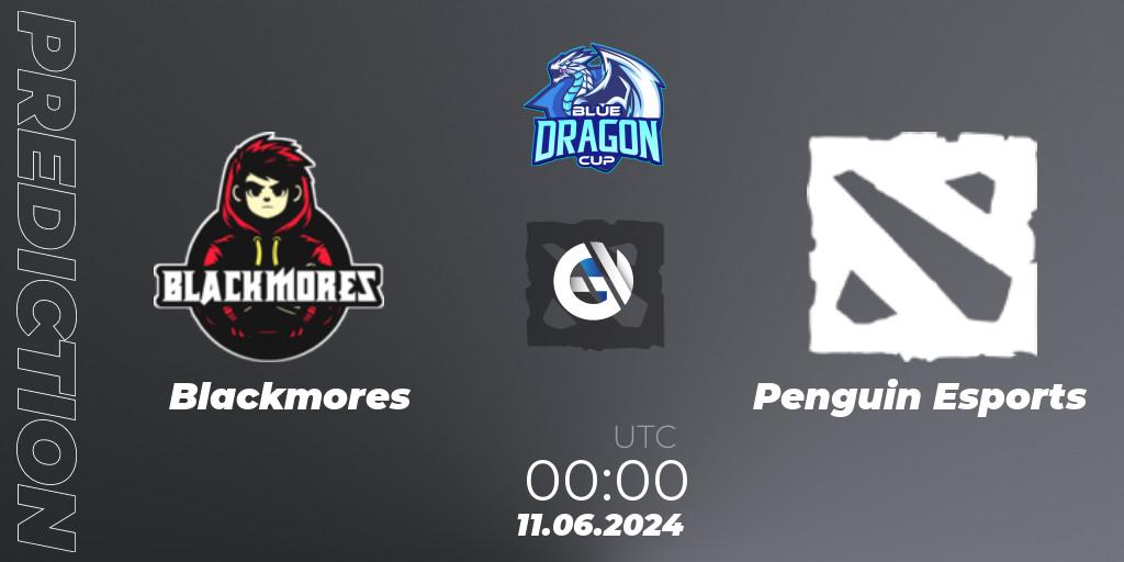 Blackmores contre Penguin Esports : prédiction de match. 14.06.2024 at 00:00. Dota 2, Blue Dragon Cup