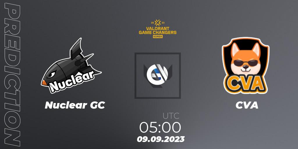 Nuclear GC contre CVA : prédiction de match. 09.09.2023 at 05:00. VALORANT, VCT 2023: Game Changers Korea Stage 2