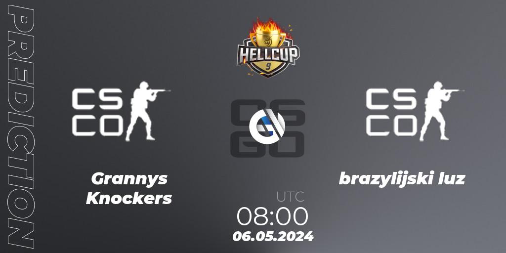 Grannys Knockers contre brazylijski luz : prédiction de match. 06.05.2024 at 08:00. Counter-Strike (CS2), HellCup #9