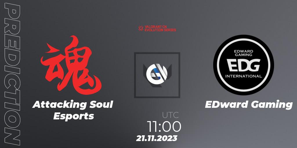 Attacking Soul Esports contre EDward Gaming : prédiction de match. 21.11.2023 at 11:00. VALORANT, VALORANT China Evolution Series Act 3: Heritability
