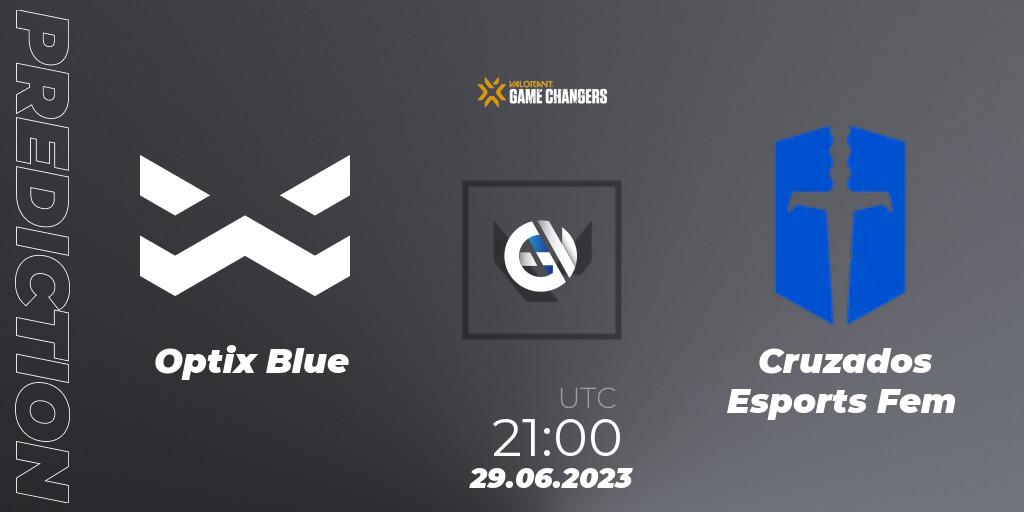 Optix Blue contre Cruzados Esports Fem : prédiction de match. 29.06.2023 at 22:00. VALORANT, VCT 2023: Game Changers Latin America South