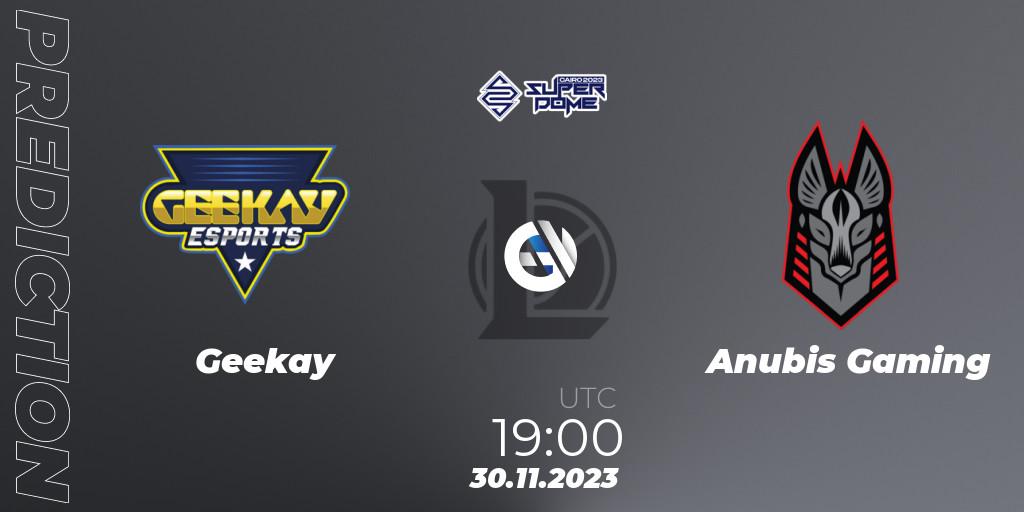 Geekay contre Anubis Gaming : prédiction de match. 30.11.2023 at 19:00. LoL, Superdome 2023 - Egypt