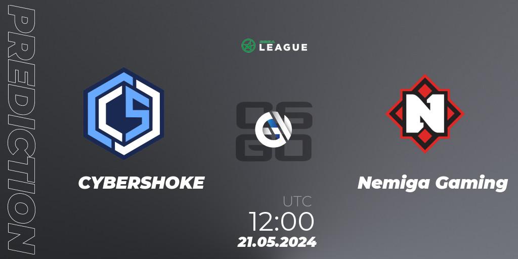 CYBERSHOKE contre Nemiga Gaming : prédiction de match. 21.05.2024 at 12:00. Counter-Strike (CS2), ESEA Season 49: Advanced Division - Europe