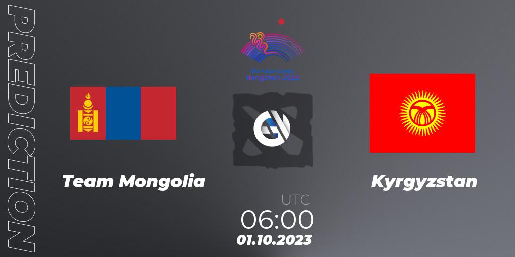 Team Mongolia contre Kyrgyzstan : prédiction de match. 01.10.2023 at 06:00. Dota 2, 2022 Asian Games