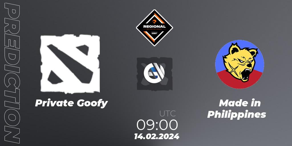 Private Goofy contre Made in Philippines : prédiction de match. 14.02.2024 at 10:00. Dota 2, RES Regional Series: SEA #1