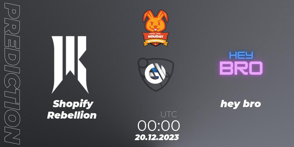 Shopify Rebellion contre hey bro : prédiction de match. 20.12.2023 at 00:00. Rocket League, OXG Holiday Invitational