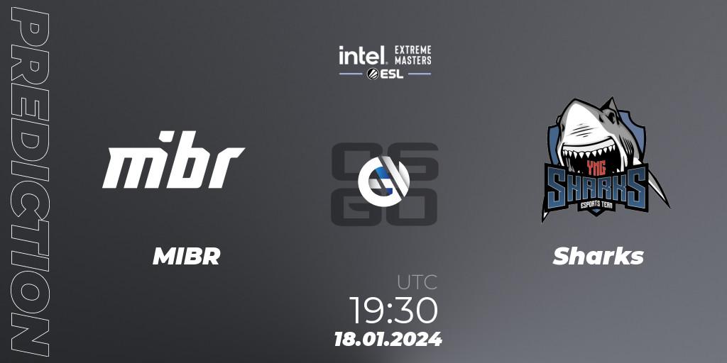 MIBR contre Sharks : prédiction de match. 18.01.2024 at 19:30. Counter-Strike (CS2), Intel Extreme Masters China 2024: South American Closed Qualifier
