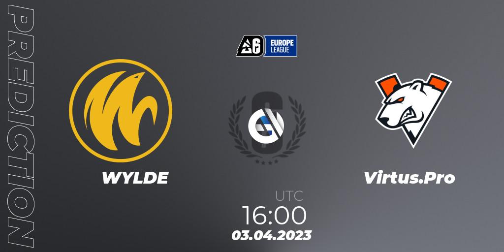 WYLDE contre Virtus.Pro : prédiction de match. 03.04.2023 at 16:00. Rainbow Six, Europe League 2023 - Stage 1
