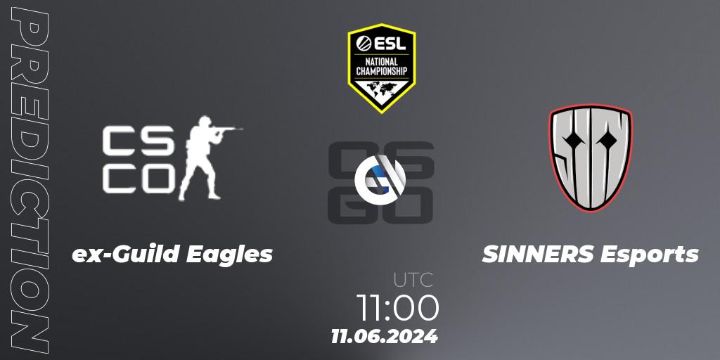 ex-Guild Eagles contre SINNERS Esports : prédiction de match. 11.06.2024 at 11:00. Counter-Strike (CS2), ESL Pro League Season 20: European Conference