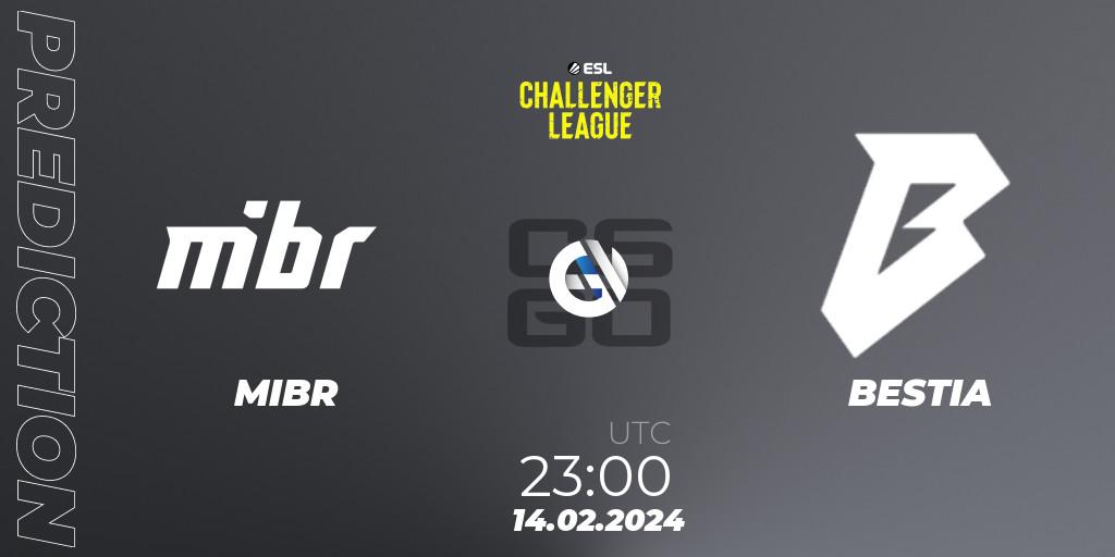 MIBR contre BESTIA : prédiction de match. 14.02.2024 at 23:00. Counter-Strike (CS2), ESL Challenger League Season 47: South America
