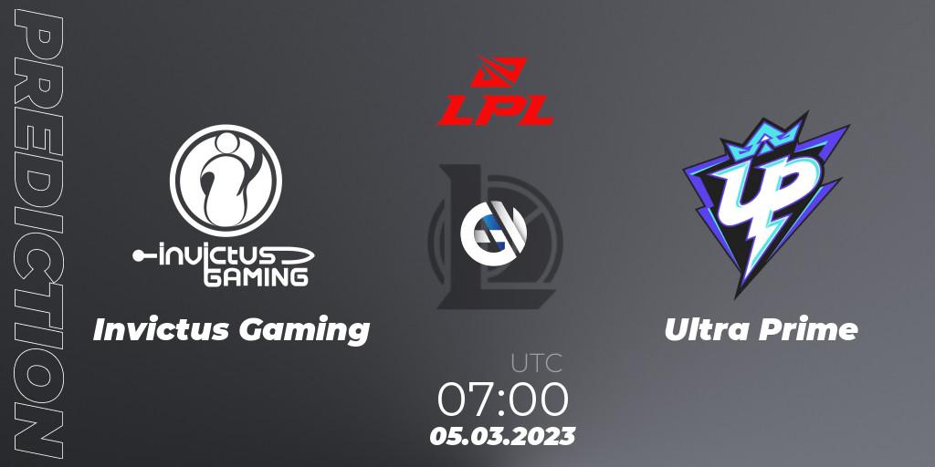 Invictus Gaming contre Ultra Prime : prédiction de match. 05.03.2023 at 07:00. LoL, LPL Spring 2023 - Group Stage