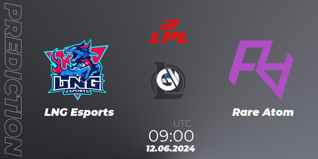 LNG Esports contre Rare Atom : prédiction de match. 12.06.2024 at 09:00. LoL, LPL 2024 Summer - Group Stage