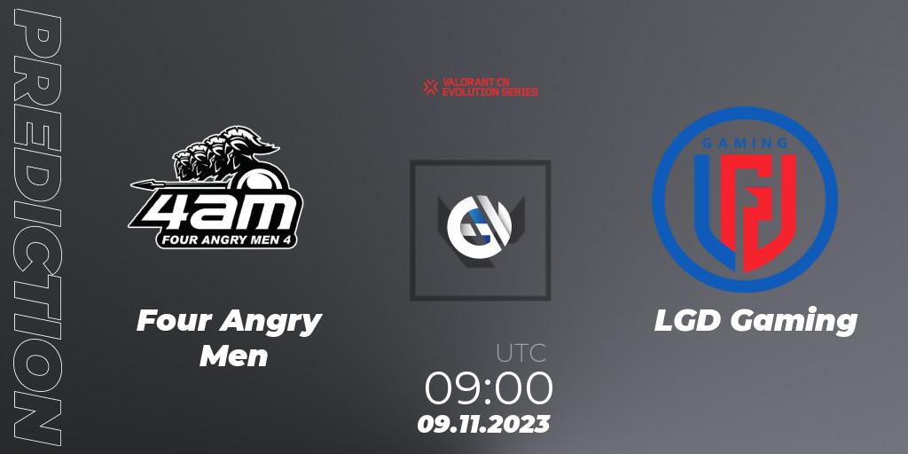 Four Angry Men contre LGD Gaming : prédiction de match. 09.11.2023 at 09:00. VALORANT, VALORANT China Evolution Series Act 3: Heritability - Play-In