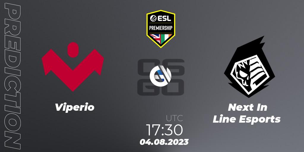 Viperio contre Next In Line Esports : prédiction de match. 04.08.2023 at 17:30. Counter-Strike (CS2), ESL Premiership Autumn 2023: Closed Qualifier #1