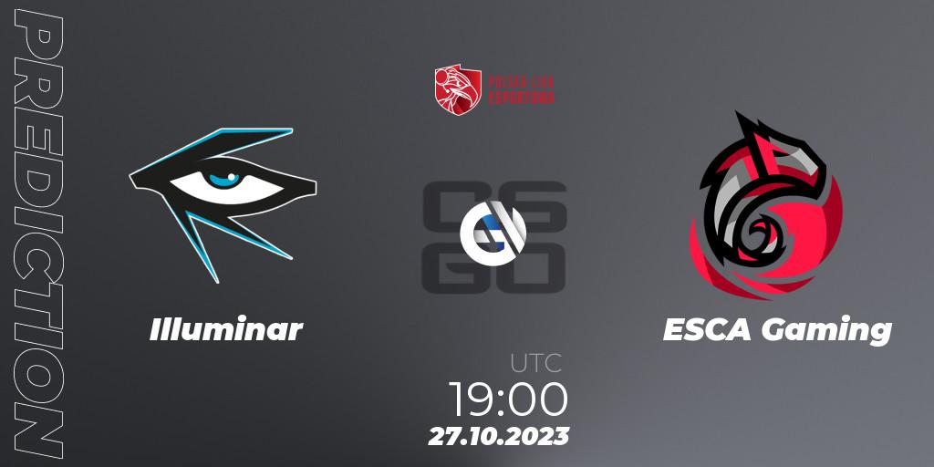 Illuminar contre ESCA Gaming : prédiction de match. 27.10.2023 at 19:00. Counter-Strike (CS2), Polska Liga Esportowa 2023: Split #3