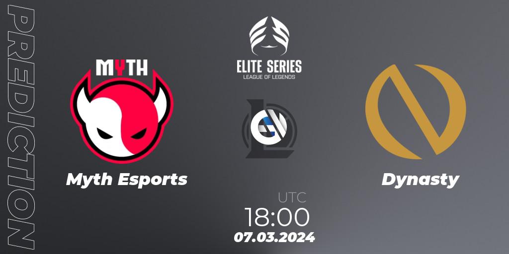 Myth Esports contre Dynasty : prédiction de match. 07.03.2024 at 18:00. LoL, Elite Series Spring 2024