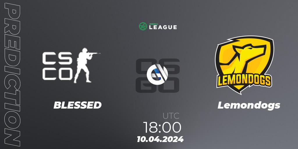 BLESSED contre Lemondogs : prédiction de match. 10.04.2024 at 18:00. Counter-Strike (CS2), ESEA Season 49: Advanced Division - Europe