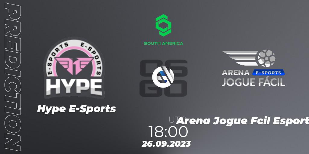 Hype E-Sports contre Arena Jogue Fácil Esports : prédiction de match. 26.09.2023 at 18:00. Counter-Strike (CS2), CCT South America Series #12: Closed Qualifier