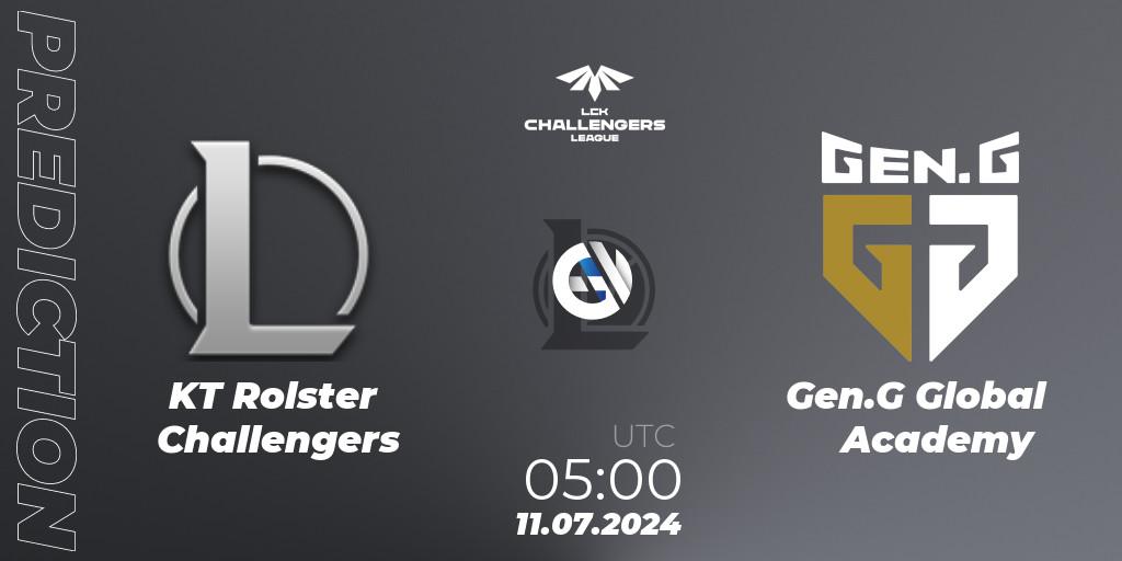 KT Rolster Challengers contre Gen.G Global Academy : prédiction de match. 11.07.2024 at 05:00. LoL, LCK Challengers League 2024 Summer - Group Stage