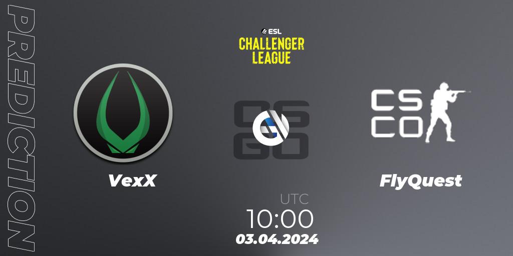 VexX contre FlyQuest : prédiction de match. 03.04.2024 at 09:50. Counter-Strike (CS2), ESL Challenger League Season 47: Oceania