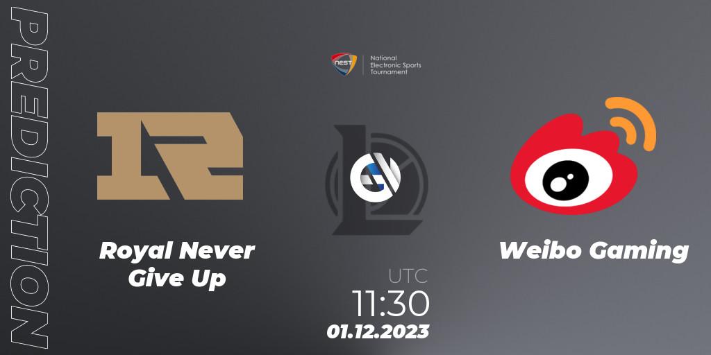 Royal Never Give Up contre Weibo Gaming : prédiction de match. 01.12.23. LoL, NEST 2023