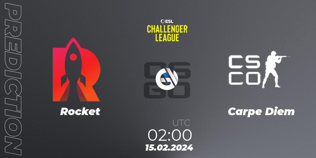 Rocket contre Carpe Diem : prédiction de match. 15.02.2024 at 02:00. Counter-Strike (CS2), ESL Challenger League Season 47: North America