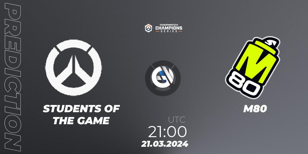 STUDENTS OF THE GAME contre M80 : prédiction de match. 21.03.2024 at 21:00. Overwatch, Overwatch Champions Series 2024 - North America Stage 1 Main Event