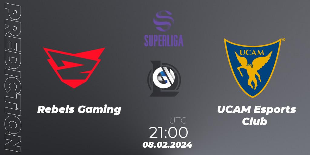 Rebels Gaming contre UCAM Esports Club : prédiction de match. 08.02.2024 at 21:00. LoL, Superliga Spring 2024 - Group Stage