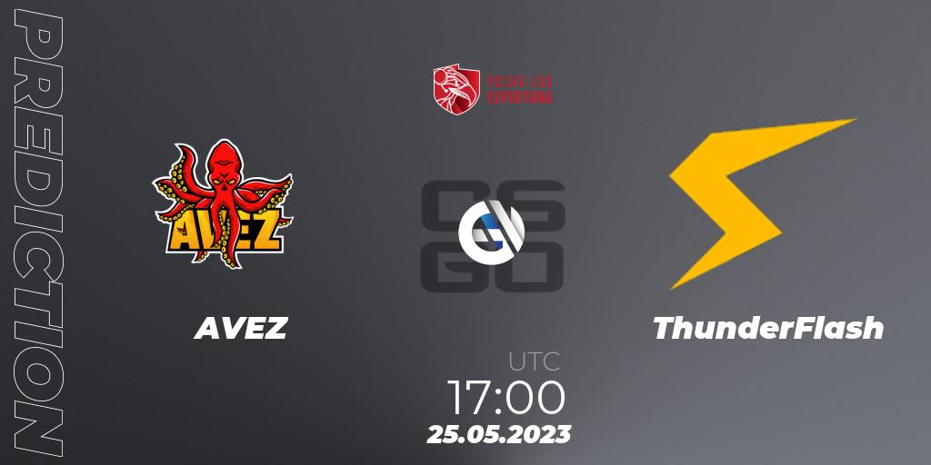 AVEZ contre ThunderFlash : prédiction de match. 25.05.2023 at 17:00. Counter-Strike (CS2), Polish Esports League 2023 Split 2