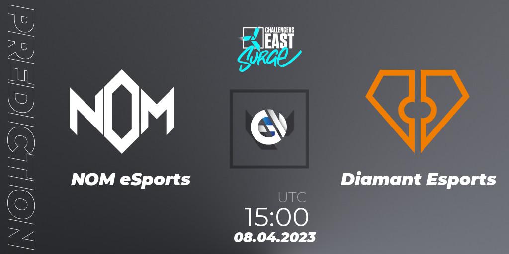 NOM eSports contre Diamant Esports : prédiction de match. 08.04.2023 at 15:00. VALORANT, VALORANT Challengers East: Surge - Split 2 - Regular Season