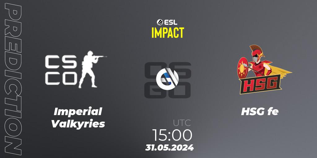 Imperial Valkyries contre HSG fe : prédiction de match. 31.05.2024 at 15:00. Counter-Strike (CS2), ESL Impact League Season 5 Finals