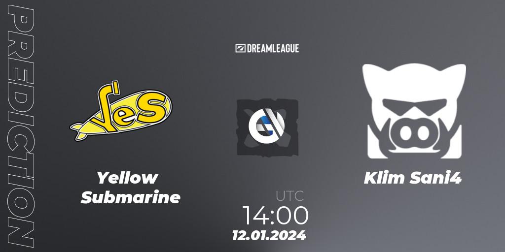 Yellow Submarine contre Klim Sani4 : prédiction de match. 12.01.2024 at 14:15. Dota 2, DreamLeague Season 22: Eastern Europe Open Qualifier #2