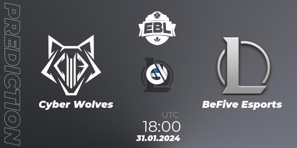 Cyber Wolves contre BeFive Esports : prédiction de match. 31.01.2024 at 18:00. LoL, Esports Balkan League Season 14