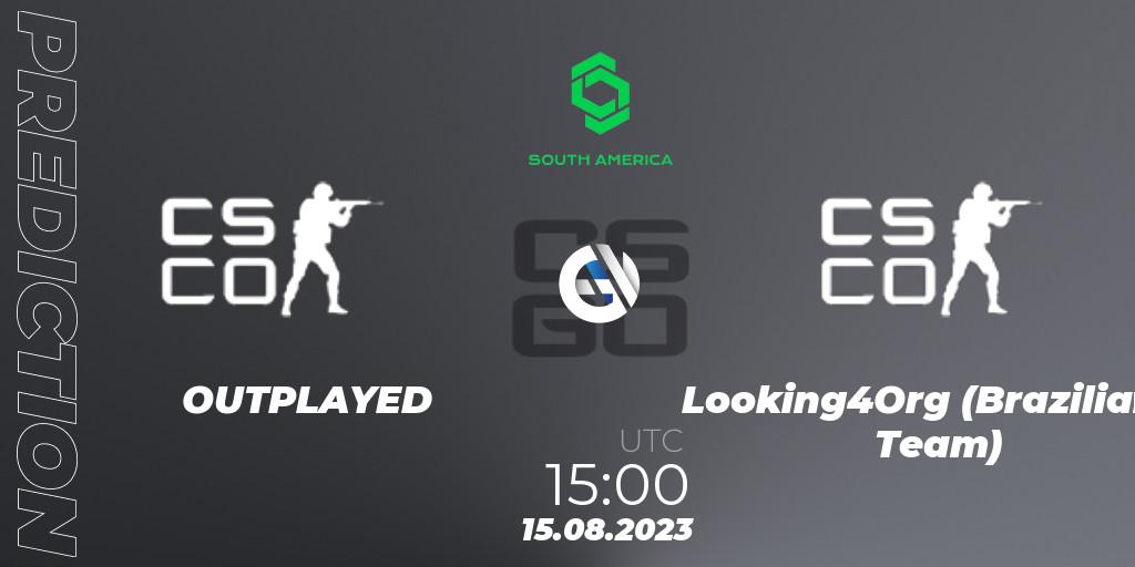 OUTPLAYED contre Looking4Org (Brazilian Team) : prédiction de match. 15.08.2023 at 15:00. Counter-Strike (CS2), CCT South America Series #10: Closed Qualifier