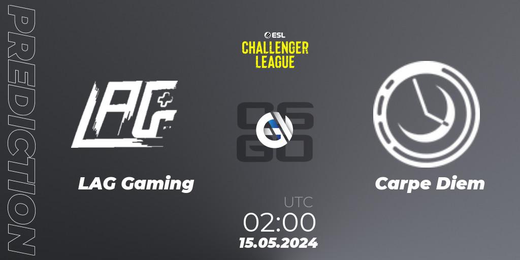 LAG Gaming contre Carpe Diem : prédiction de match. 15.05.2024 at 02:00. Counter-Strike (CS2), ESL Challenger League Season 47: North America