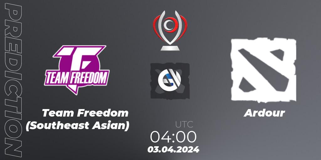 Team Freedom (Southeast Asian) contre Ardour : prédiction de match. 03.04.24. Dota 2, Opus League
