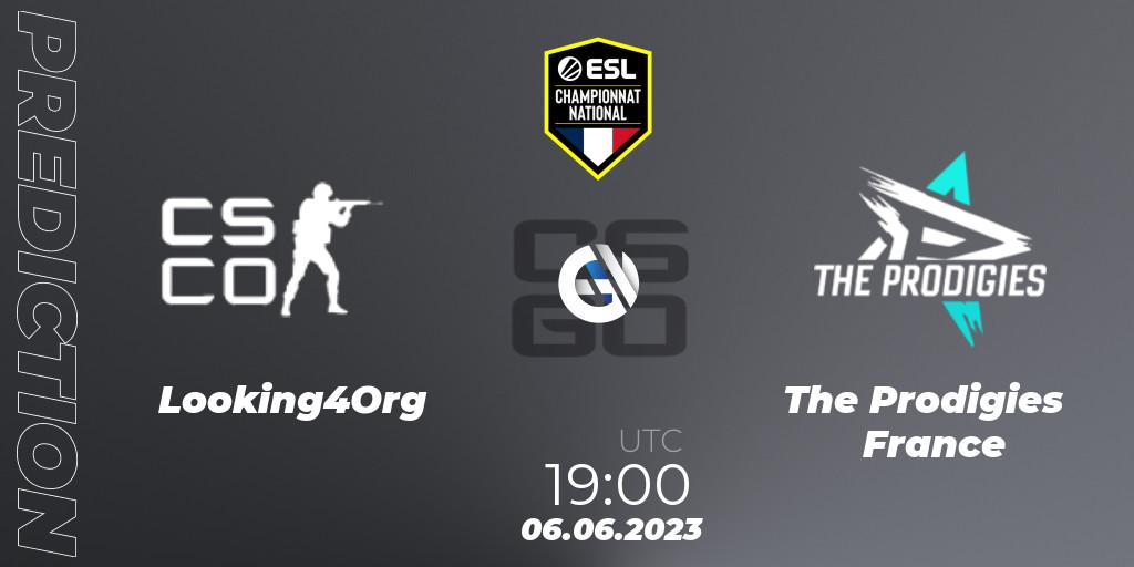 Looking4Org contre The Prodigies France : prédiction de match. 06.06.2023 at 19:00. Counter-Strike (CS2), ESL Championnat National Spring 2023