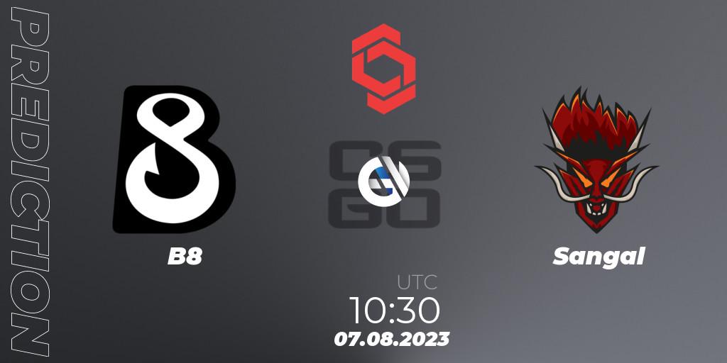 B8 contre Sangal : prédiction de match. 07.08.2023 at 10:30. Counter-Strike (CS2), CCT Central Europe Series #7