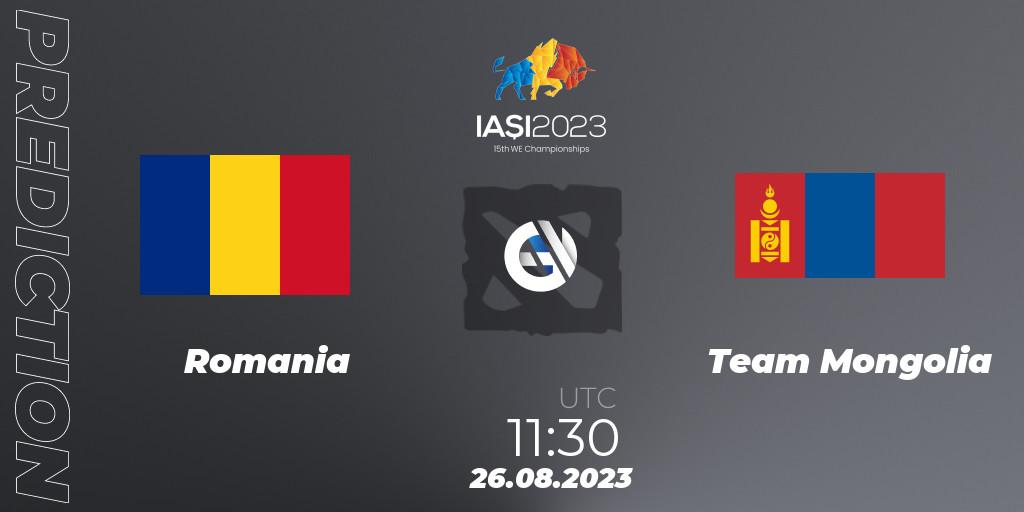 Romania contre Team Mongolia : prédiction de match. 26.08.2023 at 17:30. Dota 2, IESF World Championship 2023