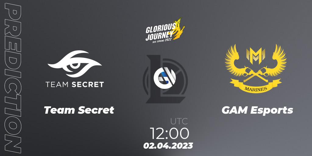Team Secret contre GAM Esports : prédiction de match. 02.04.23. LoL, VCS Spring 2023 - Group Stage