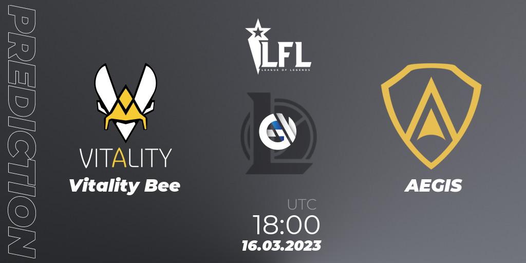 Vitality Bee contre AEGIS : prédiction de match. 16.03.2023 at 18:00. LoL, LFL Spring 2023 - Group Stage
