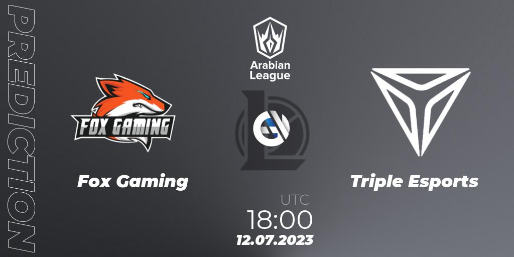 Fox Gaming contre Triple Esports : prédiction de match. 12.07.2023 at 18:00. LoL, Arabian League Summer 2023 - Group Stage