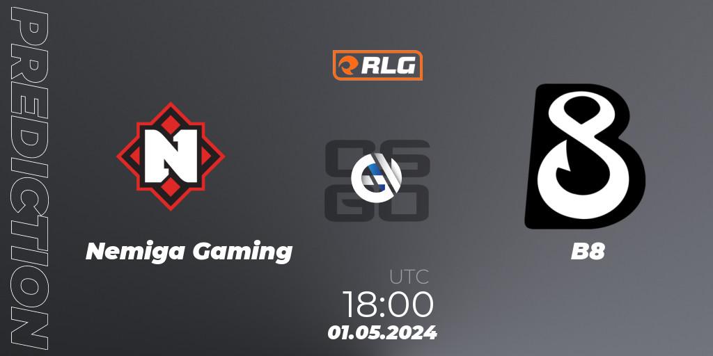 Nemiga Gaming contre B8 : prédiction de match. 01.05.2024 at 18:00. Counter-Strike (CS2), RES European Series #3
