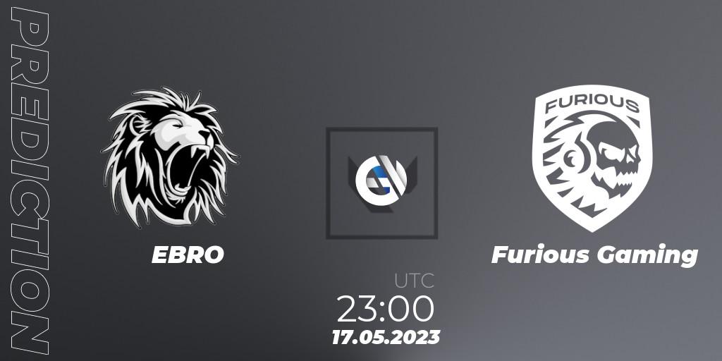 EBRO contre Furious Gaming : prédiction de match. 17.05.2023 at 23:00. VALORANT, VALORANT Challengers 2023: LAS Split 2 - Regular Season