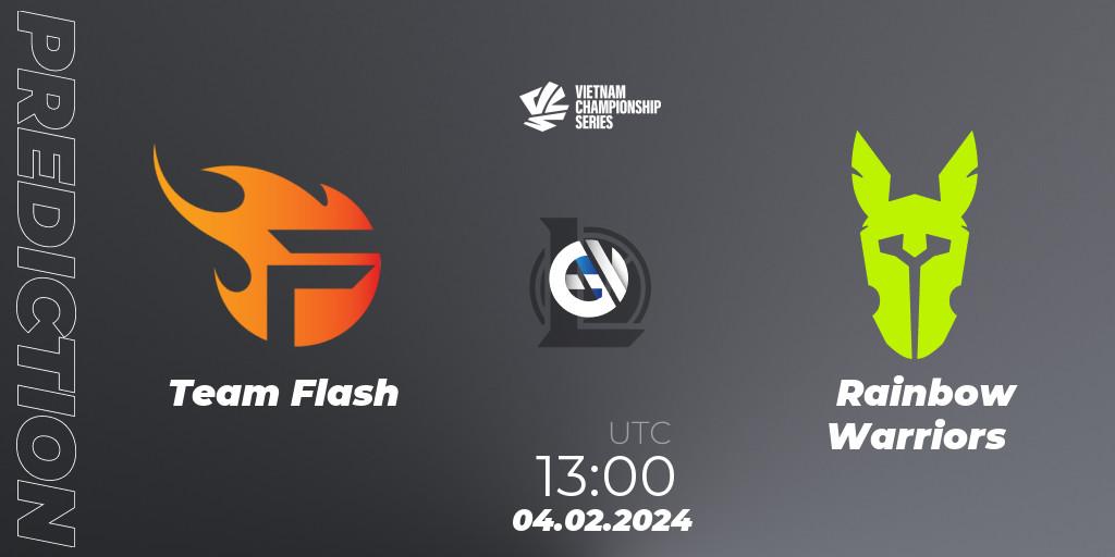 Team Flash contre Rainbow Warriors : prédiction de match. 04.02.2024 at 13:00. LoL, VCS Dawn 2024 - Group Stage