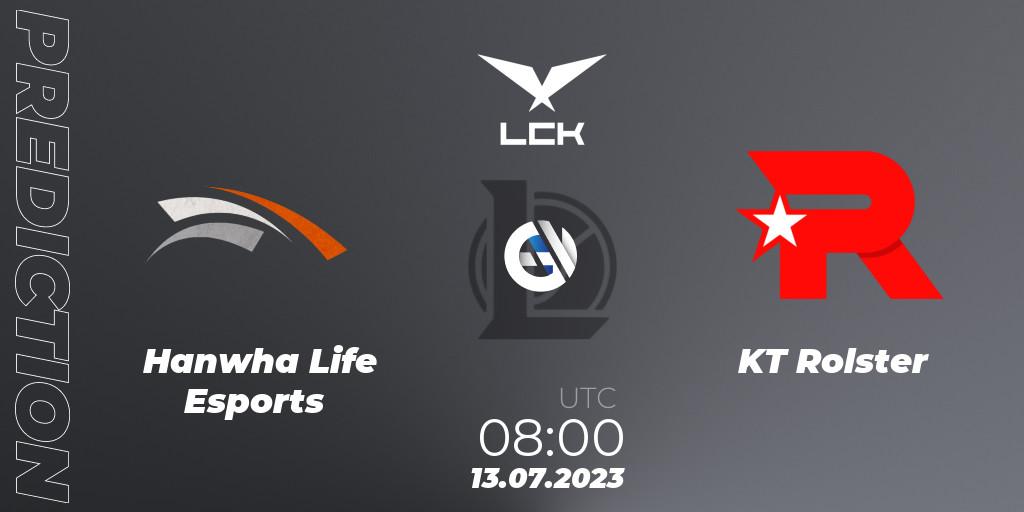 Hanwha Life Esports contre KT Rolster : prédiction de match. 13.07.2023 at 08:00. LoL, LCK Summer 2023 Regular Season